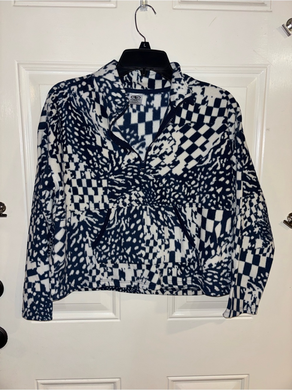 Athletic Works Navy and White Patterned Half-Zip Fleece Pullover